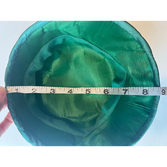 Vintage 1950s-60s Bucket Hat Green Satin Cocktail Garden Party JL - Picture 7 of 7